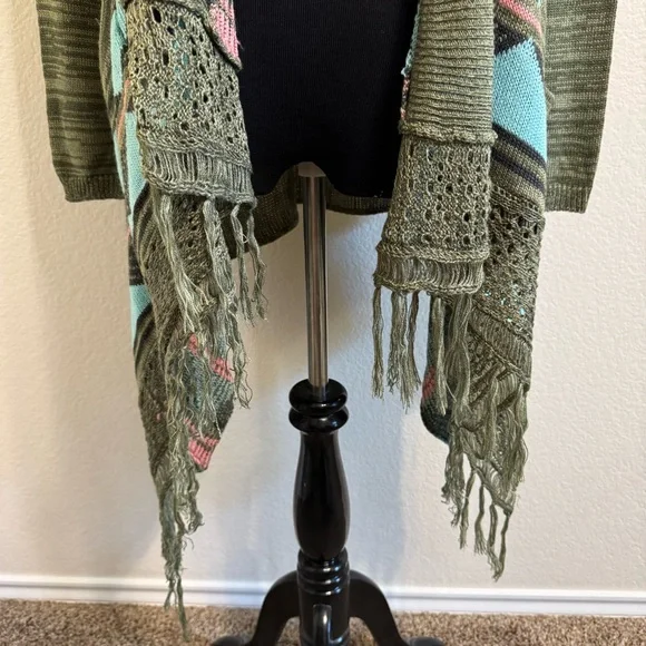 Altar'd State Sage Green Knit Cardigan with Fringe and Pockets - S - Picture 5 of 14